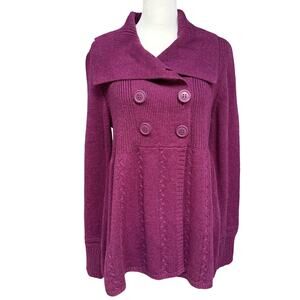 Caslon Shawl Collar Double-Breasted Cardigan Women M Pinkish Purple Red Wine